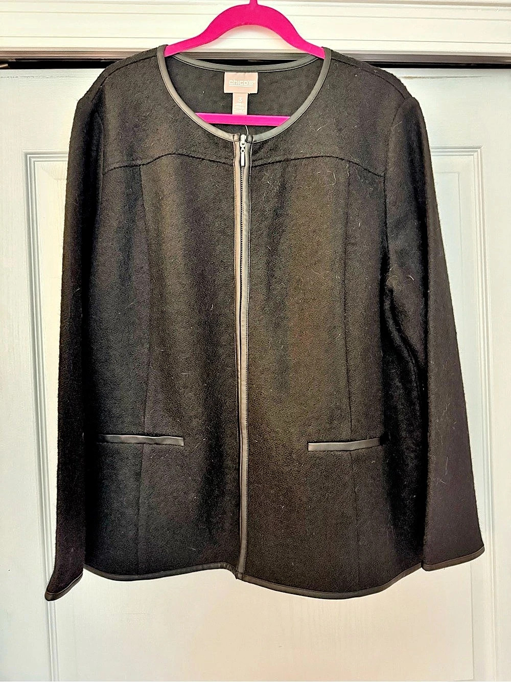 NWT Chico's Textured Wool Black Zip Jacket